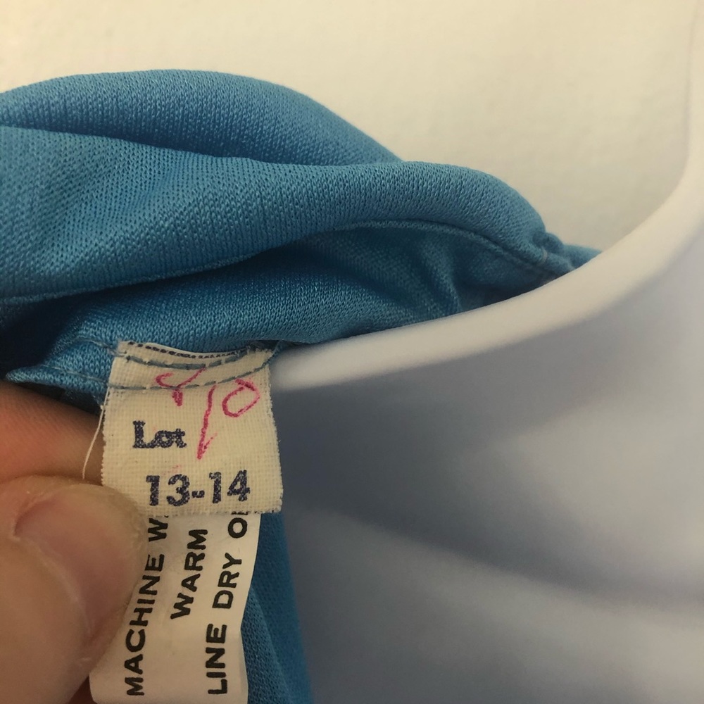 Vintage 70s Blue High Neck Draped Dress - Picture 8 of 9